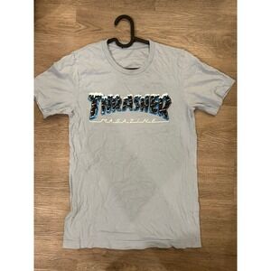 Thrasher Magazine Ice Logo Graphic T-Shirt Light Blue Mens Small Skateboard Tee